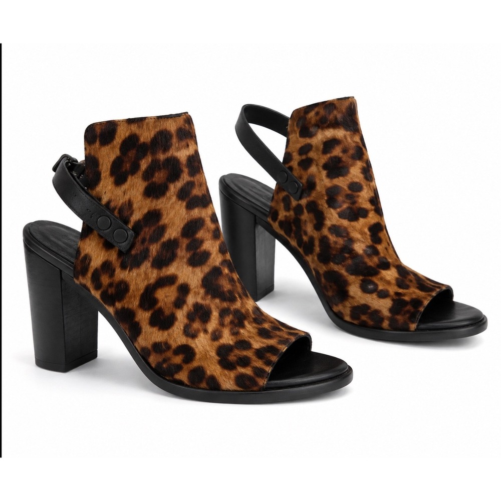 rag & bone Wyatt Leopard Calf Hair Slingback Heels 37.5 Peep Toe